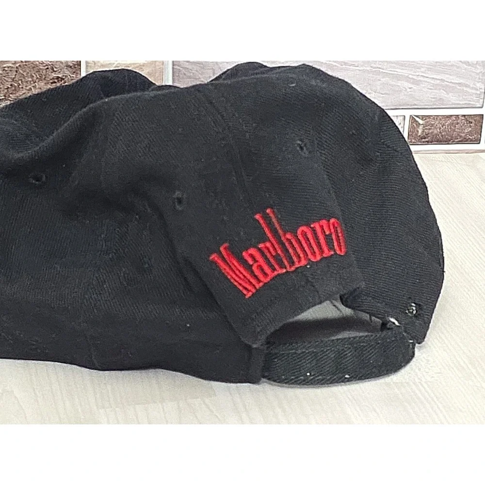 Vintage 90s Black Red Strapback Hat Cowboy Cigarette Brand Men's Ball Cap - Picture 15 of 16